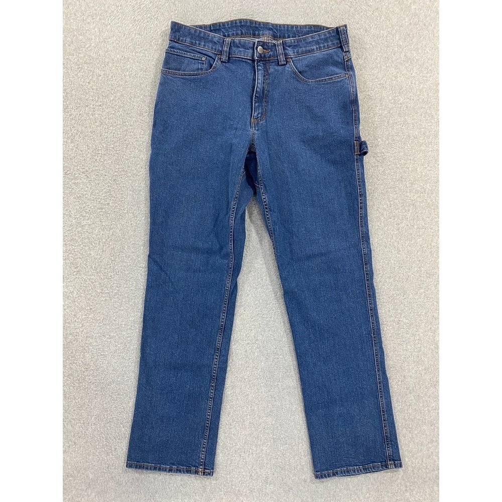 Duluth Trading 40 Grit Slim Fit Jeans Mens 34x32 Blue Denim Stretch Utility Work